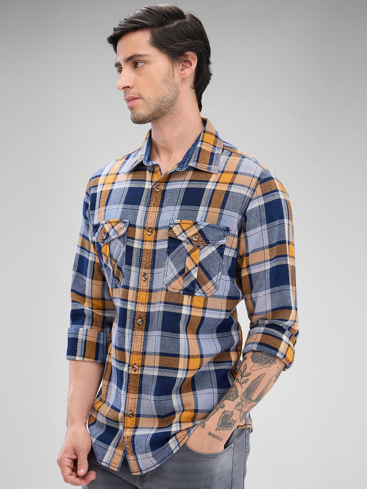 SPYKAR Men Tartan Checks Pocket Detailing Slim Fit Casual Shirt
