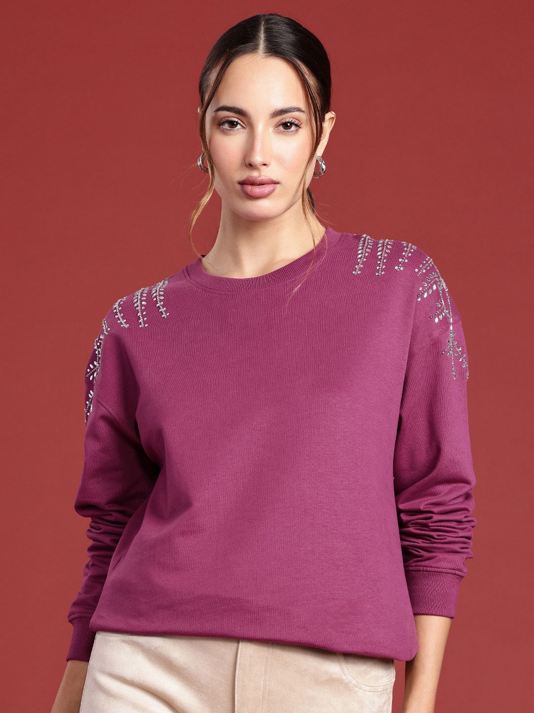 all about you Long Sleeves Studded Embellished Sweatshirt