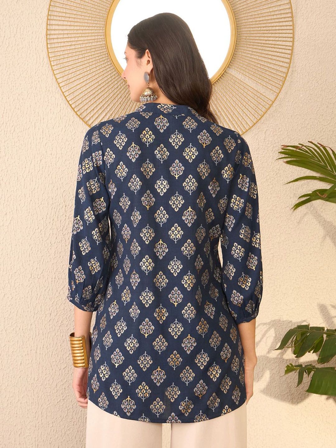 KALINI Floral Print Mandarin Collar Top