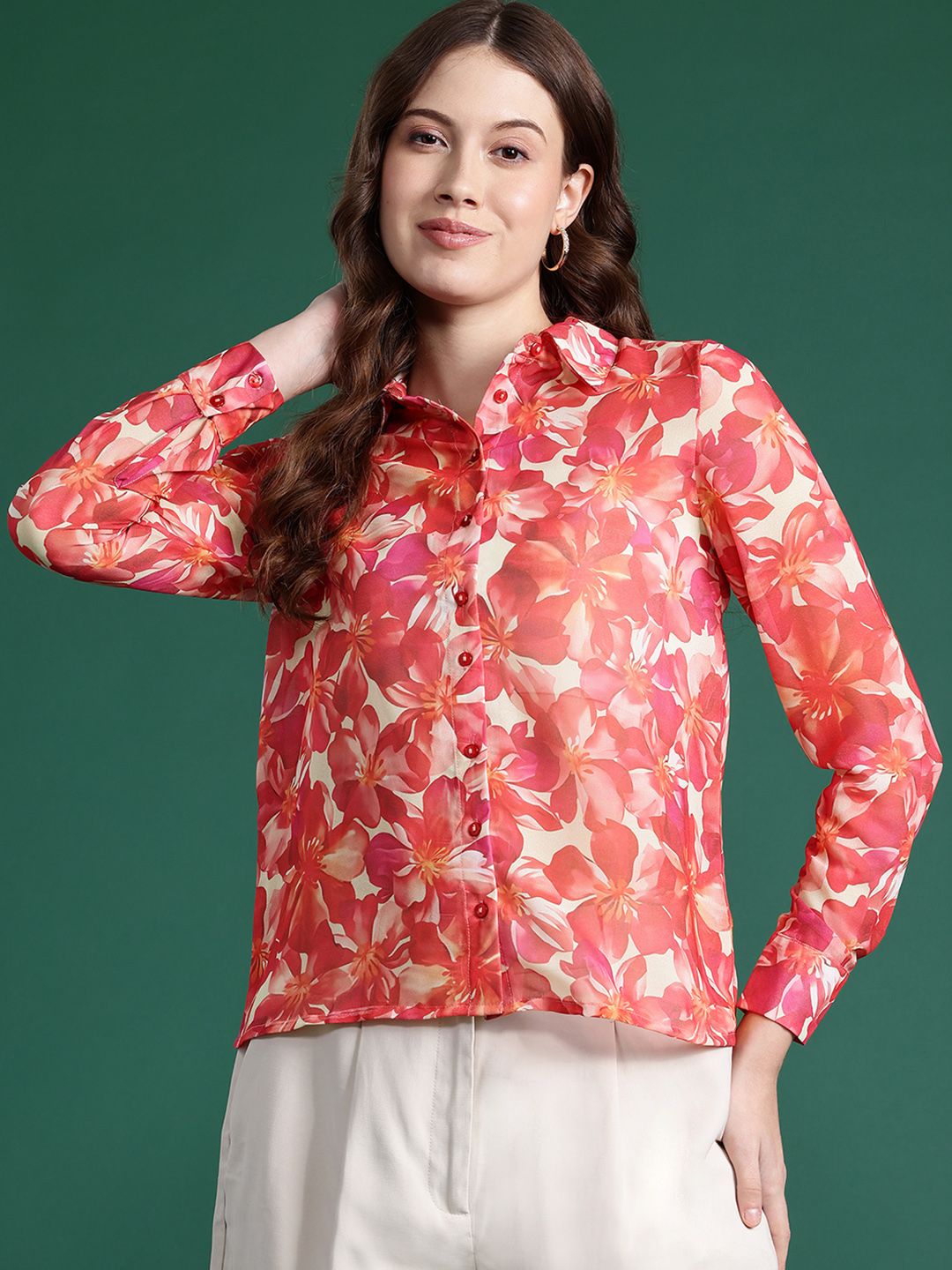 DressBerry Semi Sheer Printed Casual Shirt