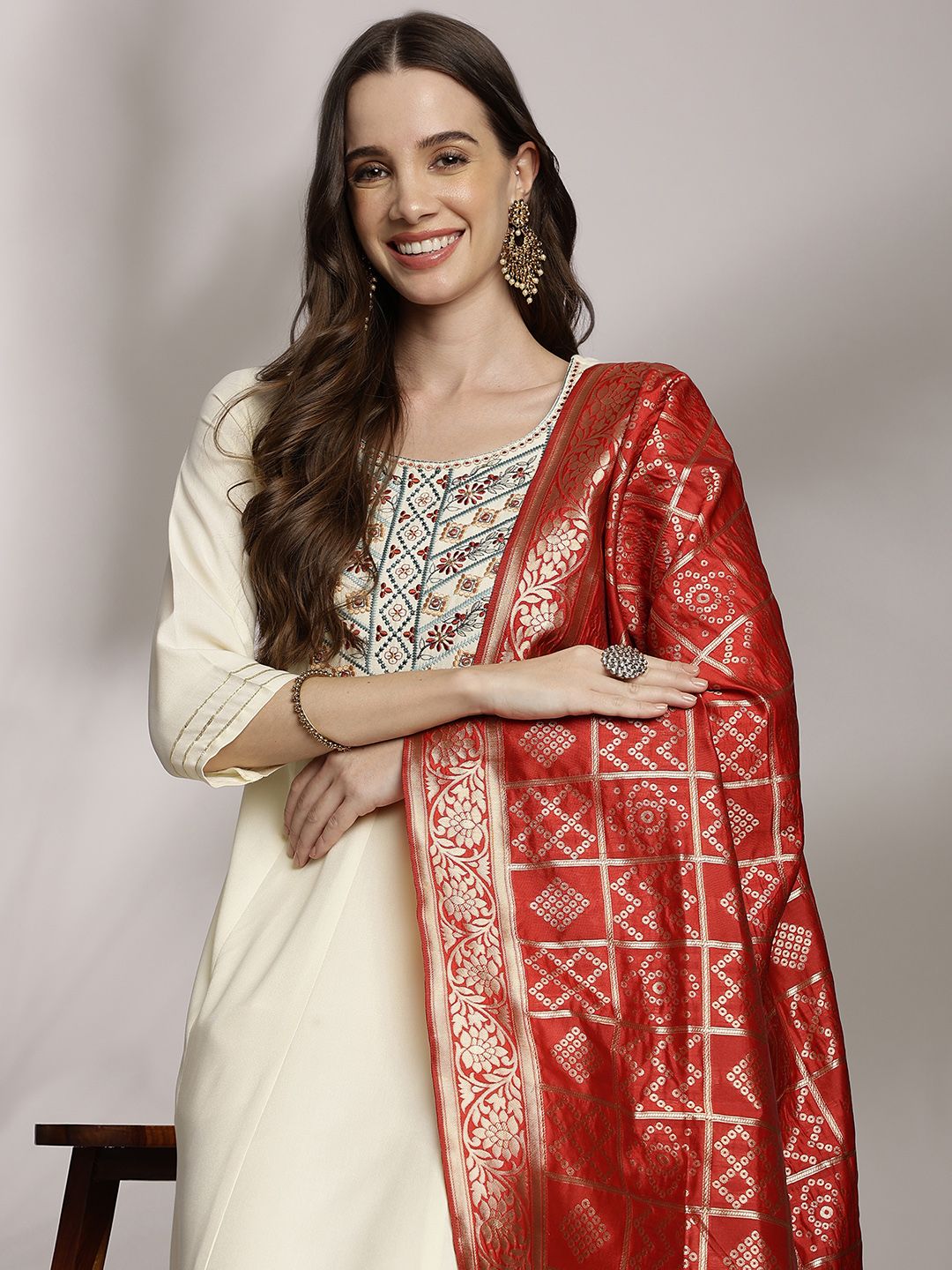 Anouk Women Floral Embroidered Kurta with Trousers & Dupatta