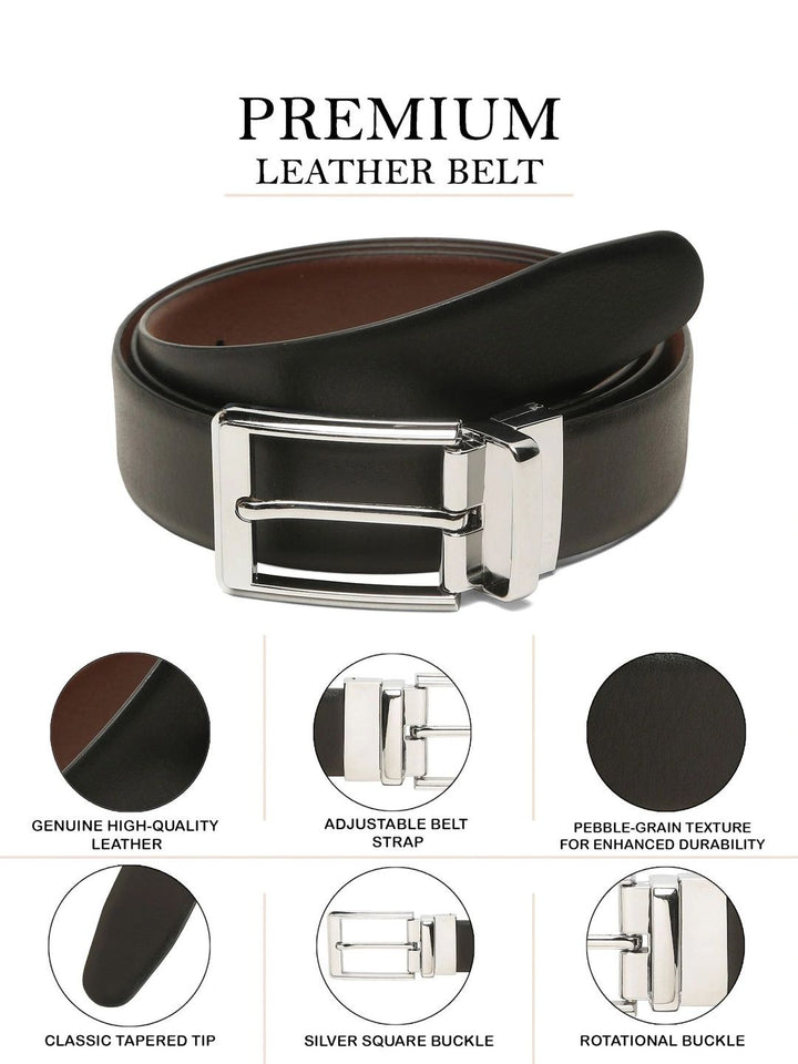 Teakwood Leathers Men Textured Leather Reversible Formal Belt