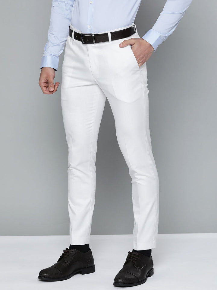 DENNISON Men White Solid Smart Auto Fit Waist Formal Trousers