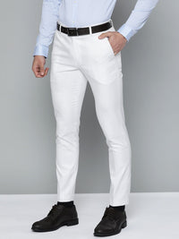 DENNISON Men White Solid Smart Auto Fit Waist Formal Trousers