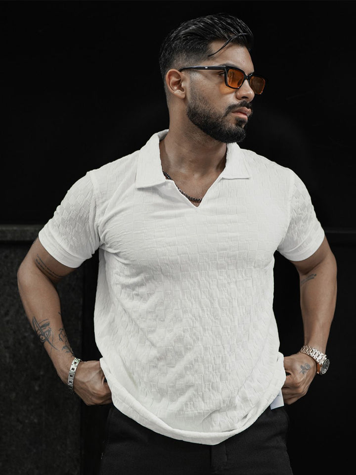 Powerlook Men Self Design Polo Collar T-Shirt