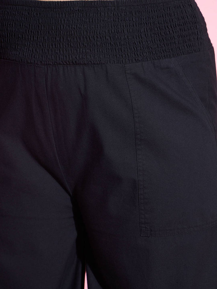 SASSAFRAS Curve Women Black Straight Fit High-Rise Pure Cotton Parallel Trousers