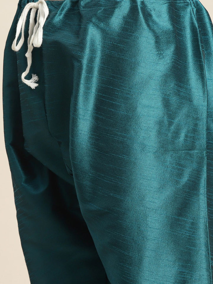 SOJANYA Men Teal Ethnic Motifs Embroidered Thread Work Kurta with Churidar