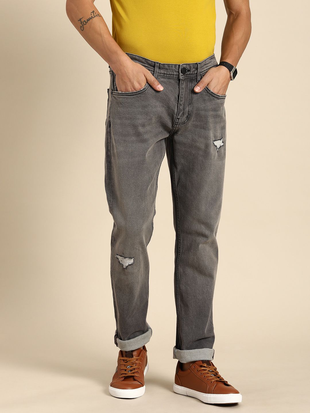 Being Human Men Slim Fit Mildly Distressed Light Fade Stretchable Jeans