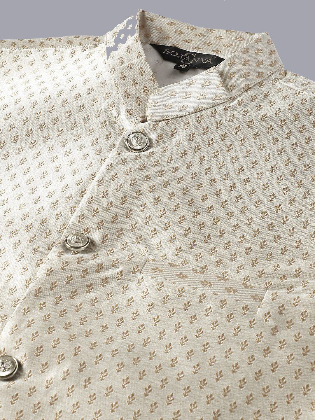 SOJANYA Ethnic Motifs Sequinned Embellished Pure Cotton Kurta With Pyjama & Nehru Jacket