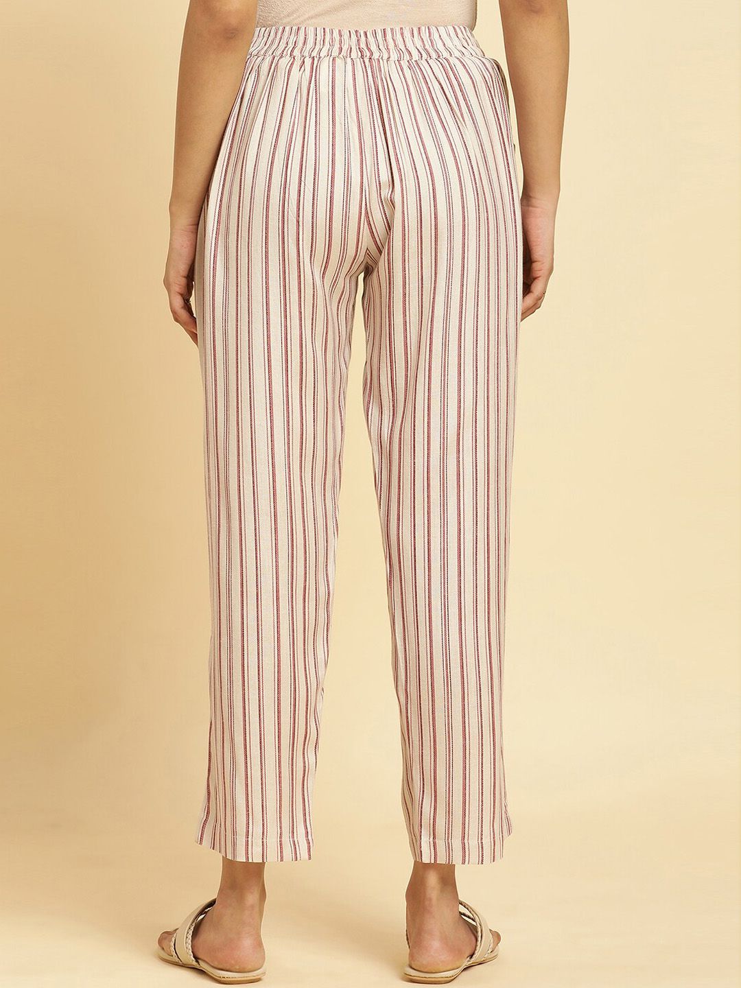 W Women Striped Straight Fit Mid Rise Plain Parallel Trousers