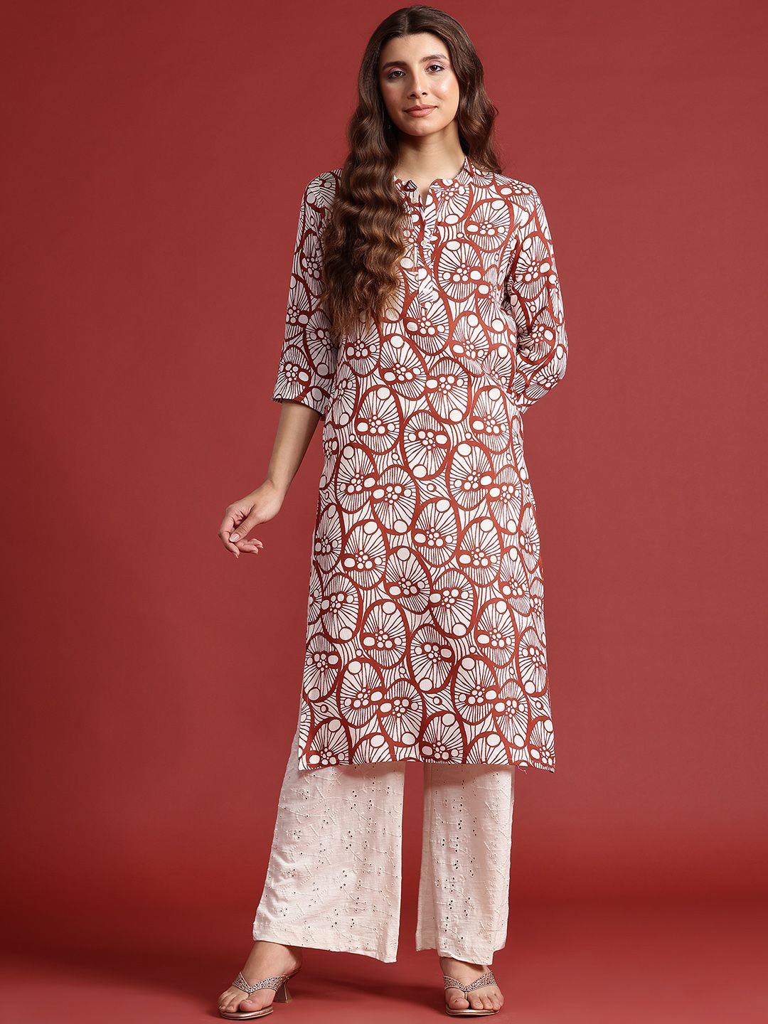 Anouk Ethnic Motifs Printed Mandarin Collar Straight Kurta