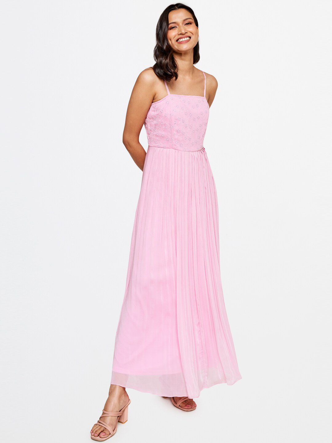 AND Pink Schiffli A-line Maxi Dress