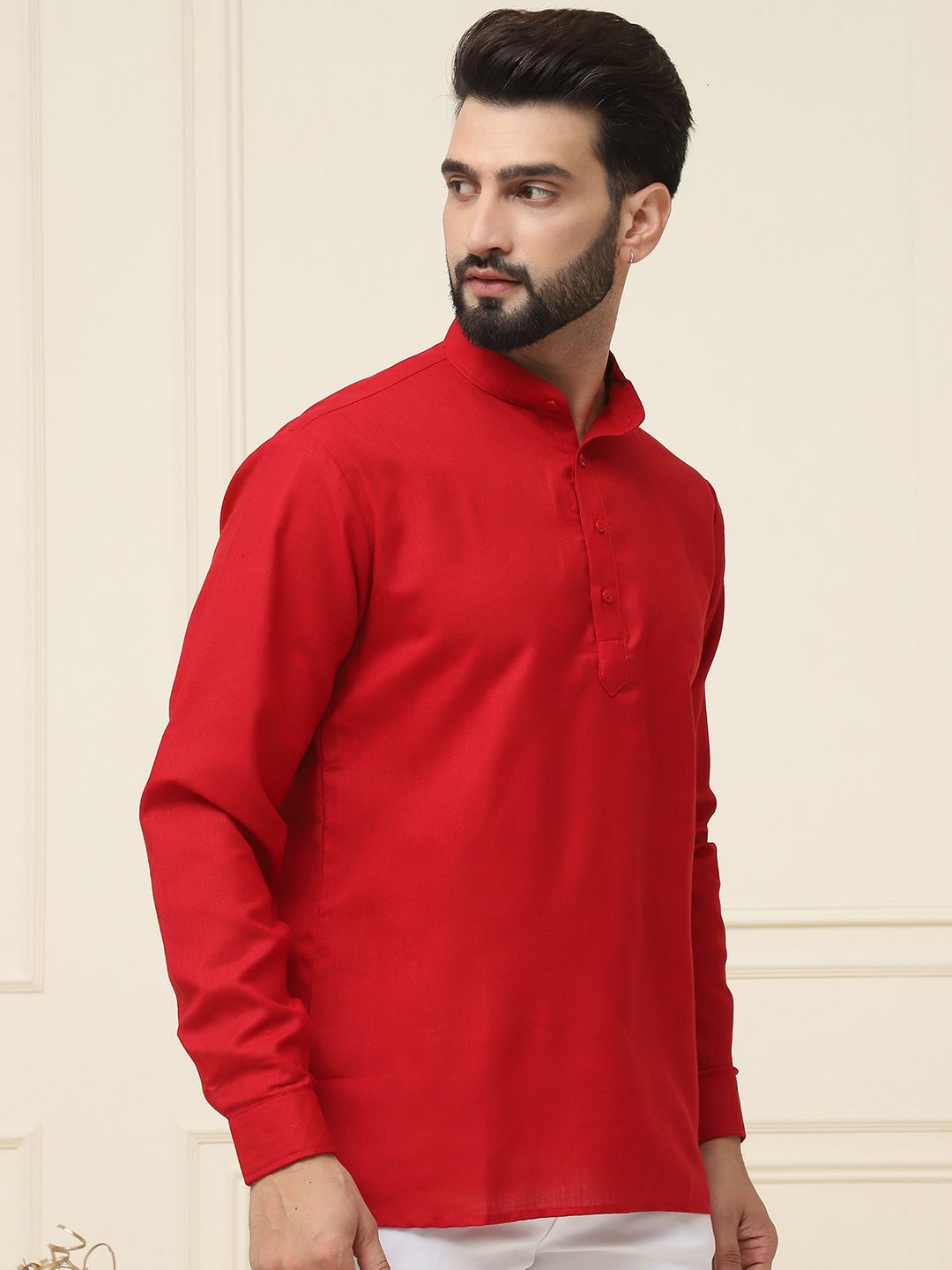 SOJANYA Lelaki Merah Solid Kurta Lurus