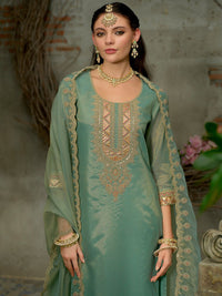 Indo Era Yoke Design Round Neck Kurta With Trousers & Dupatta