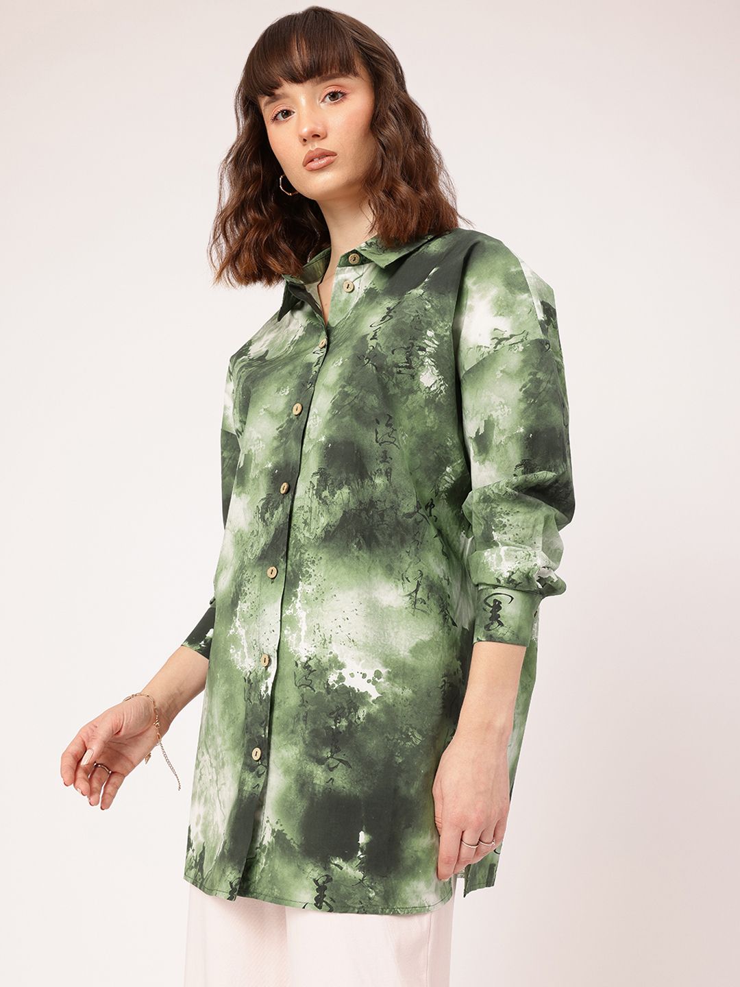 DressBerry Rugged Rhythm Dyed Drop-Shoulder Oversized Longline Shirt