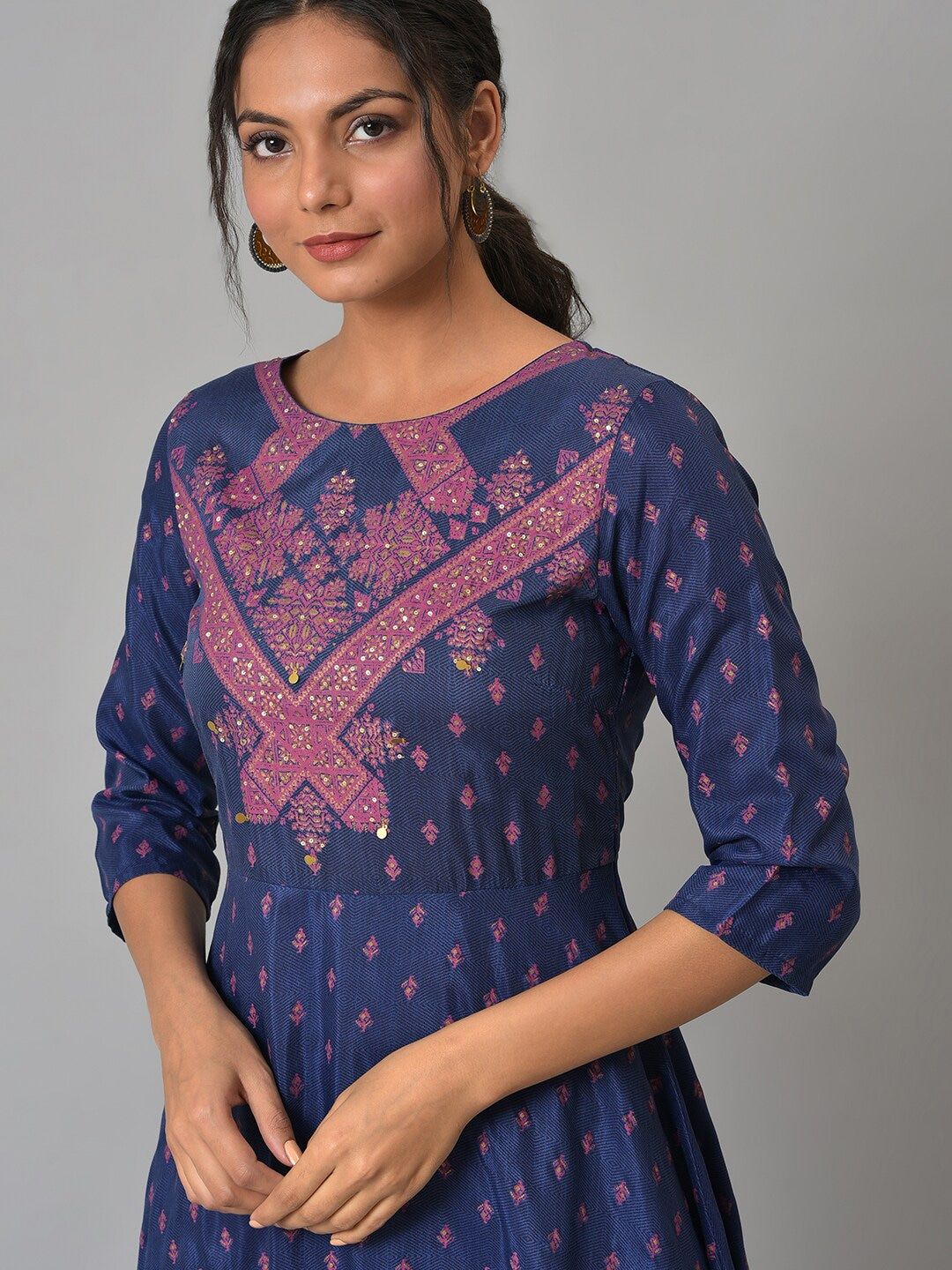 W Women Blue Ethnic Motifs Embroidered Anarkali Kurta