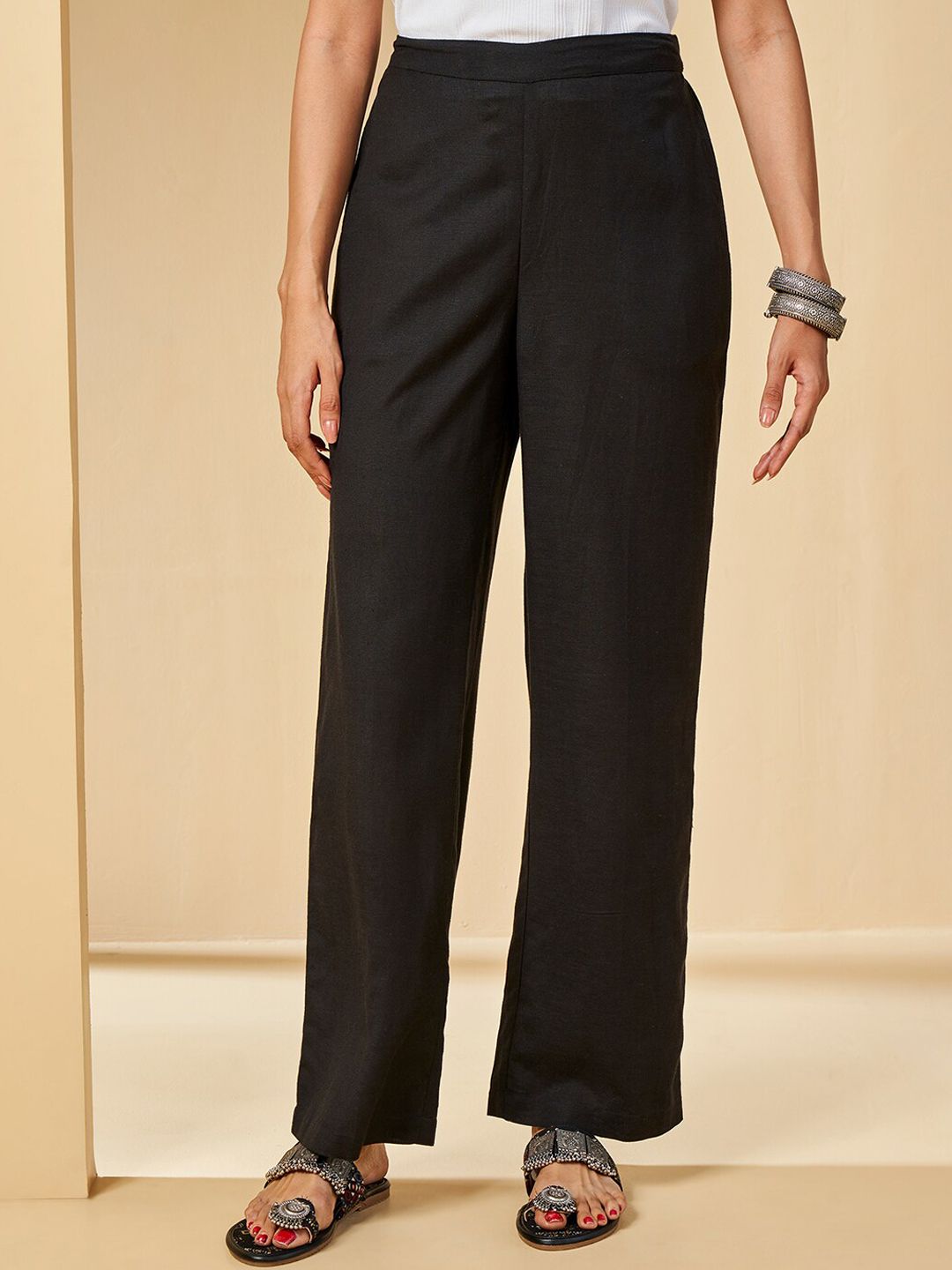 Global Desi Women Mid-Rise Parallel Trousers