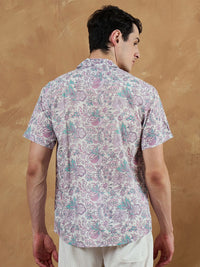 DENNISON Men White Regular Fit Floral Printed Casual Shirt
