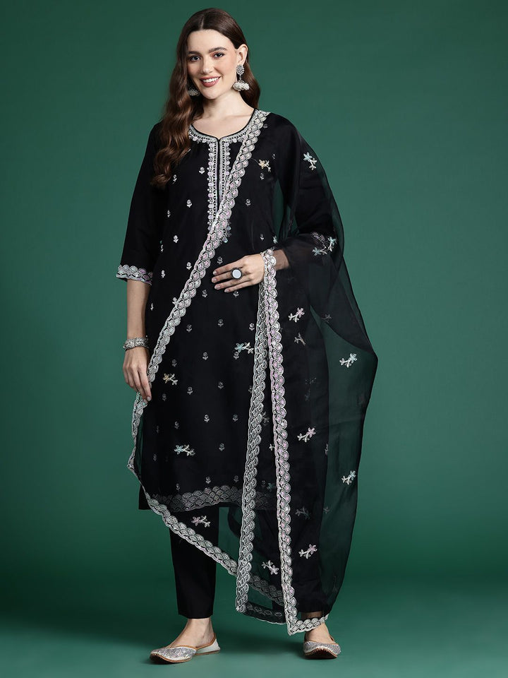 Indo Era Ethnic Motifs Embroidered Sequinned Kurta with Trousers & With Dupatta