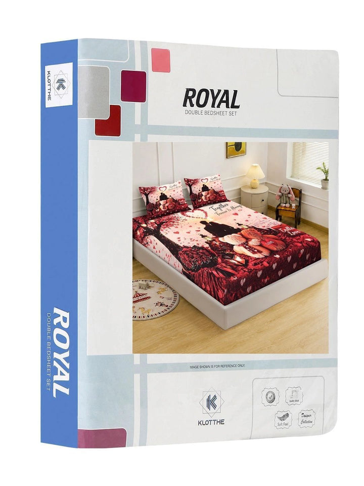 KLOTTHE Red & White Conversational 400 TC King Bedsheet with 2 Pillow Covers