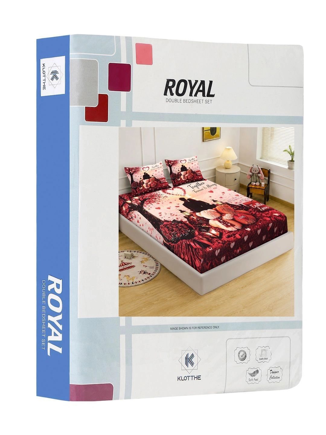 KLOTTHE Red & White Conversational 400 TC King Bedsheet with 2 Pillow Covers