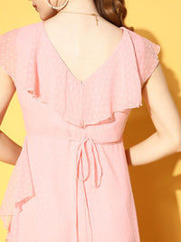 Berrylush Women Pretty Pink Self-Design Feminine Frills Dress