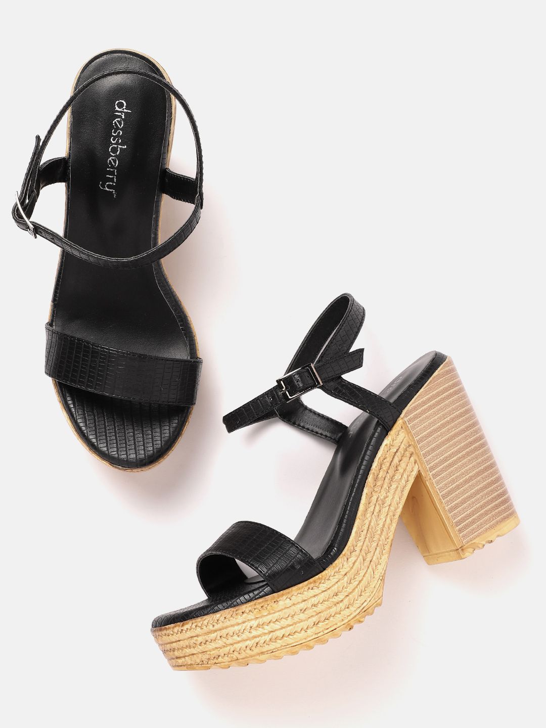 DressBerry Textured Open Toe Block Heels