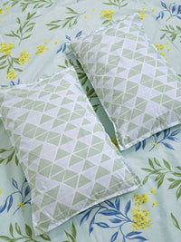 Moda Rapido X KLOTTHE Green & Blue Floral 300 TC King Bedsheet with 2 Pillow Covers
