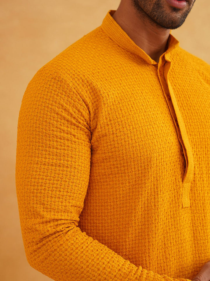 SOJANYA Kurta Lurus Kolar Mandarin Sulam Geometrik Kapas