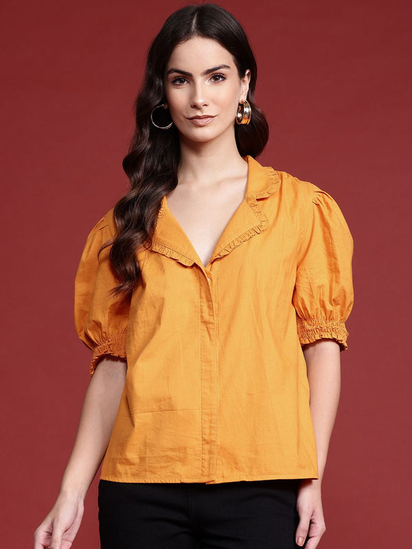 all about you Puff Sleeve Top with Lapel Collar