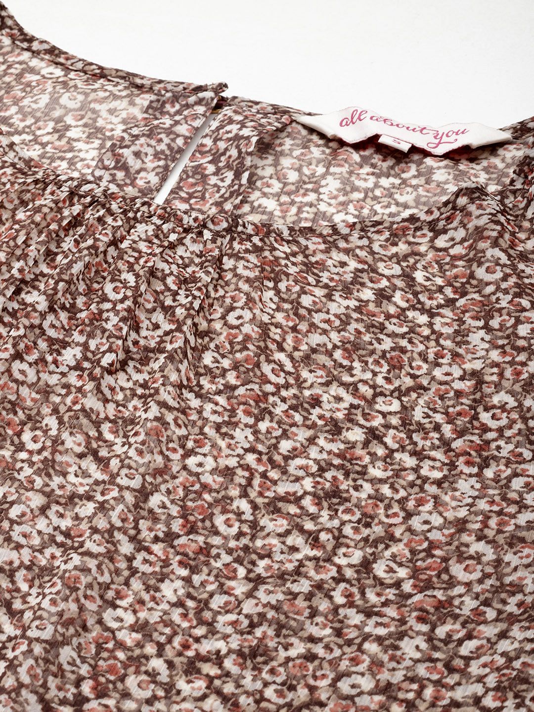 all about you Micro Ditsy Print Puff Sleeve Sheer Top