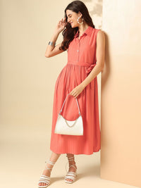 Anouk Shirt Collar Fit and Flare Midi Dress