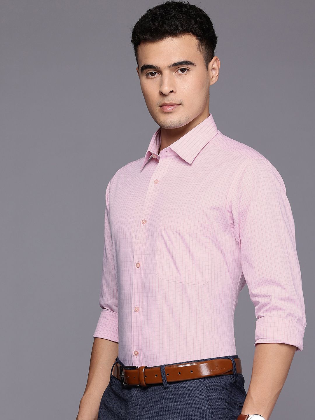 Raymond Pure Cotton Slim Fit Grid Tattersall Checks Formal Shirt