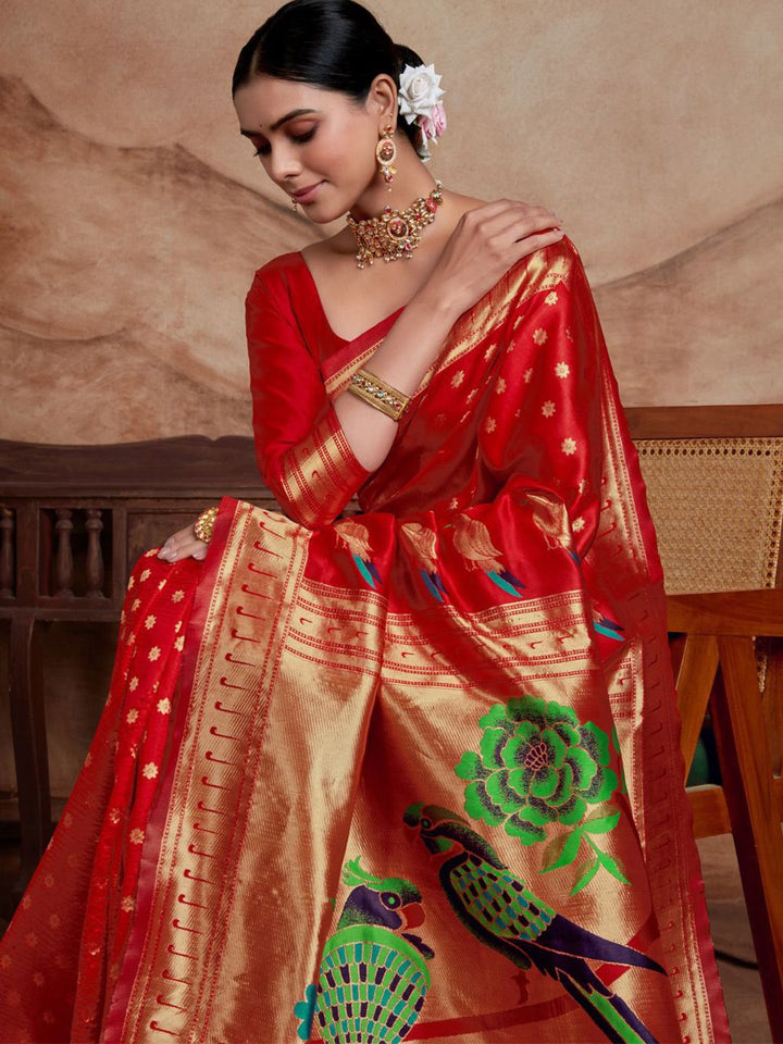 KALINI Ethnic Motifs Silk Blend Woven Paithani Saree with Blouse Piece