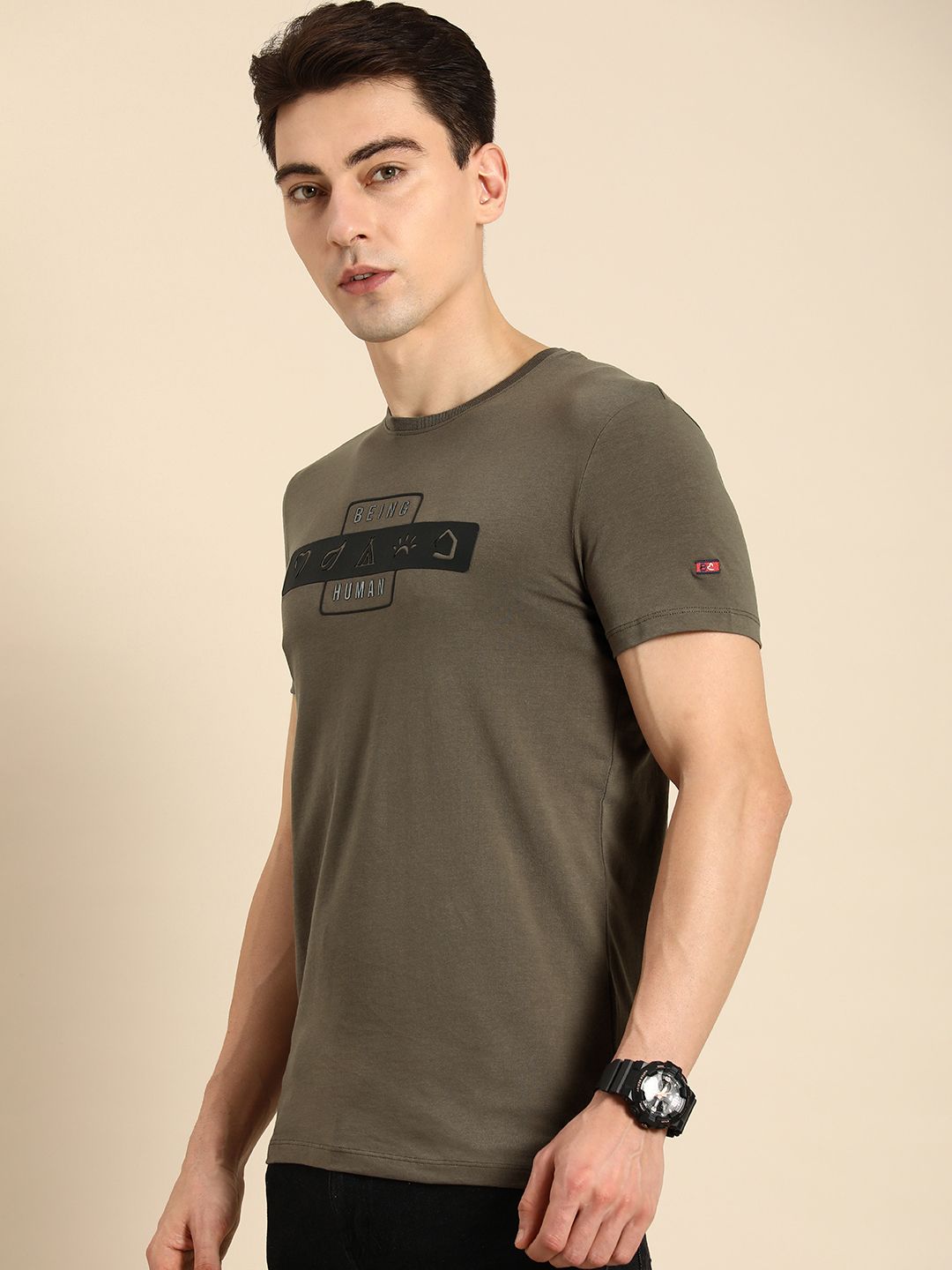 Being Human Clothing Men Brand Logo Printed Round Neck T-shirt