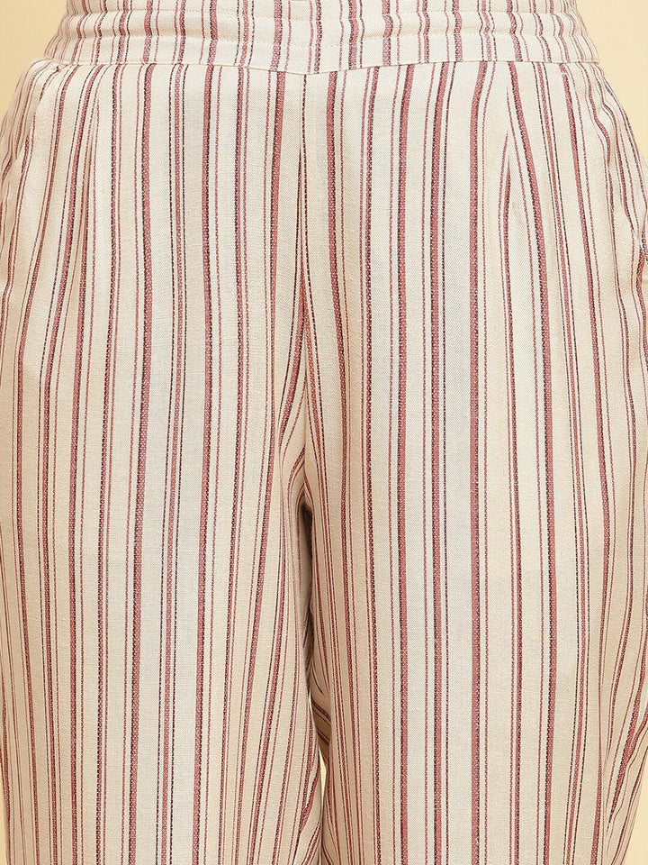 W Women Striped Straight Fit Mid Rise Plain Parallel Trousers