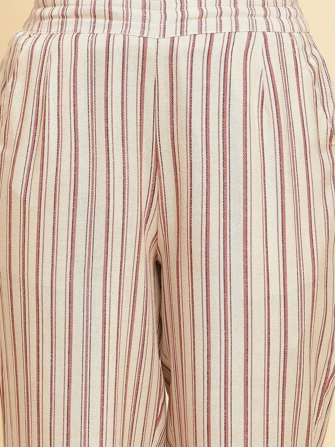 W Women Striped Straight Fit Mid Rise Plain Parallel Trousers