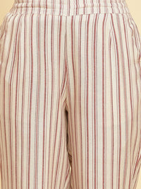 W Women Striped Straight Fit Mid Rise Plain Parallel Trousers