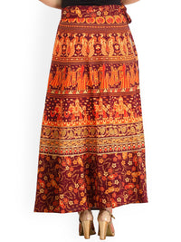 Exotic India Wrap around Long Skirt with Printed Wedding Scenes