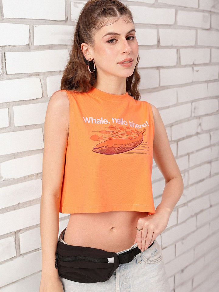 DressBerry Whale Watching Fashion Spotting Printed Sleeveless Crop T-shirt