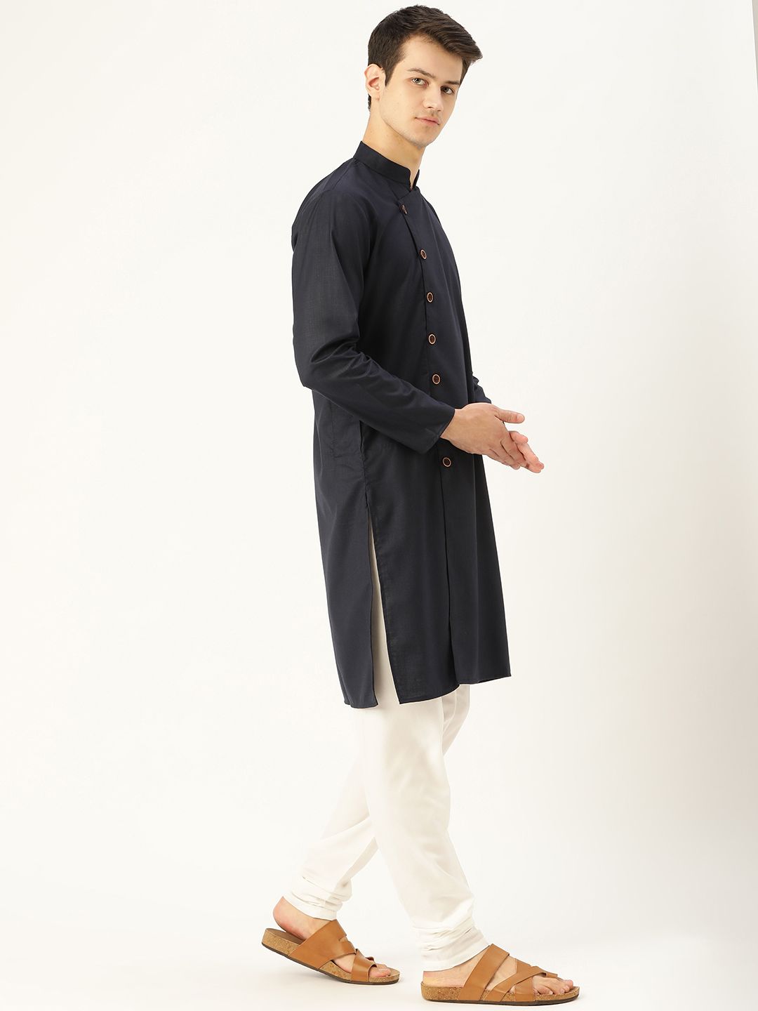 SOJANYA Lelaki Navy Blue Solid Kurta Lurus