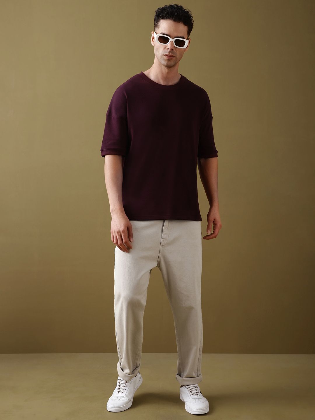 DILLINGER Men Solid Ultra Soft Drapey Cotton Oversized Drop Shoulder T-Shirt