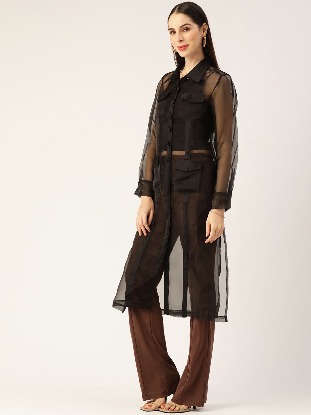 Antheaa Women Black Solid Sheer Kurta