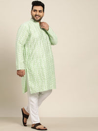 SOJANYA PLUS Men Sea Green Chikankari Embroidered Kurta with Churidar & Nehru Jacket