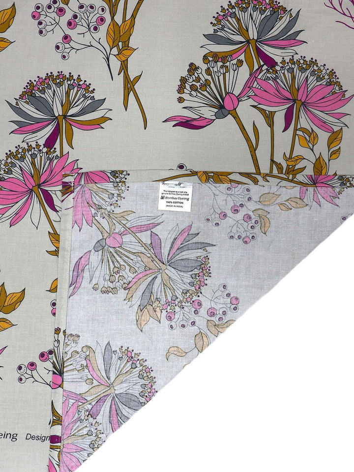 BOMBAY DYEING Floral Fiesta Grey Floral Cotton 140TC Queen Bedsheet Set 2.54 x 2.28m