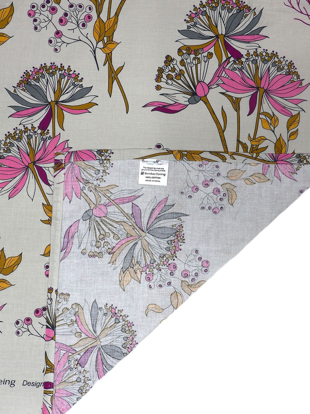 BOMBAY DYEING Floral Fiesta Grey Floral Cotton 140TC Queen Bedsheet Set 2.54 x 2.28m