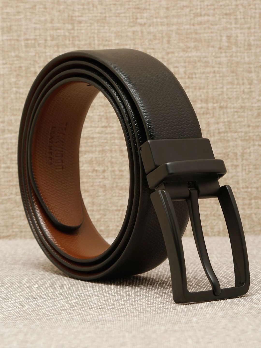 Teakwood Leathers Men Textured Leather Reversible Formal Belt