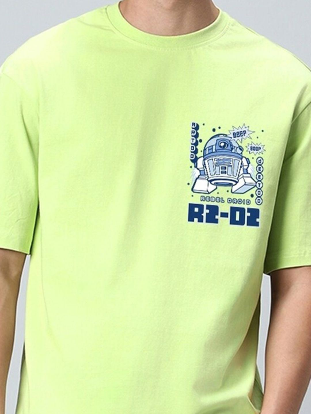 Bewakoof Green Star Wars Printed Drop-Shoulder Sleeves Oversized Cotton T-shirt