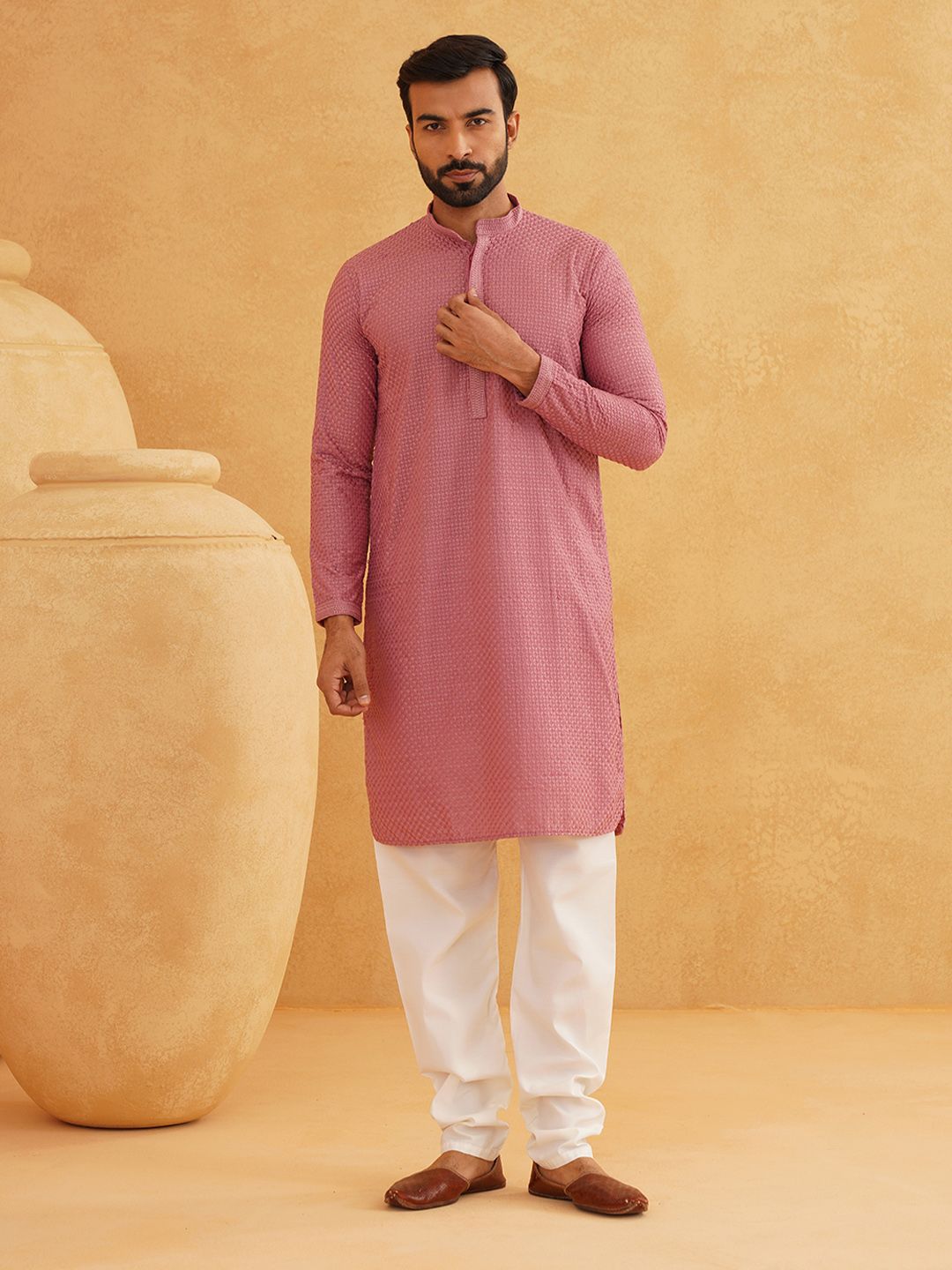 SOJANYA Kurta Pure Cotton Sulam dengan Set Pijama