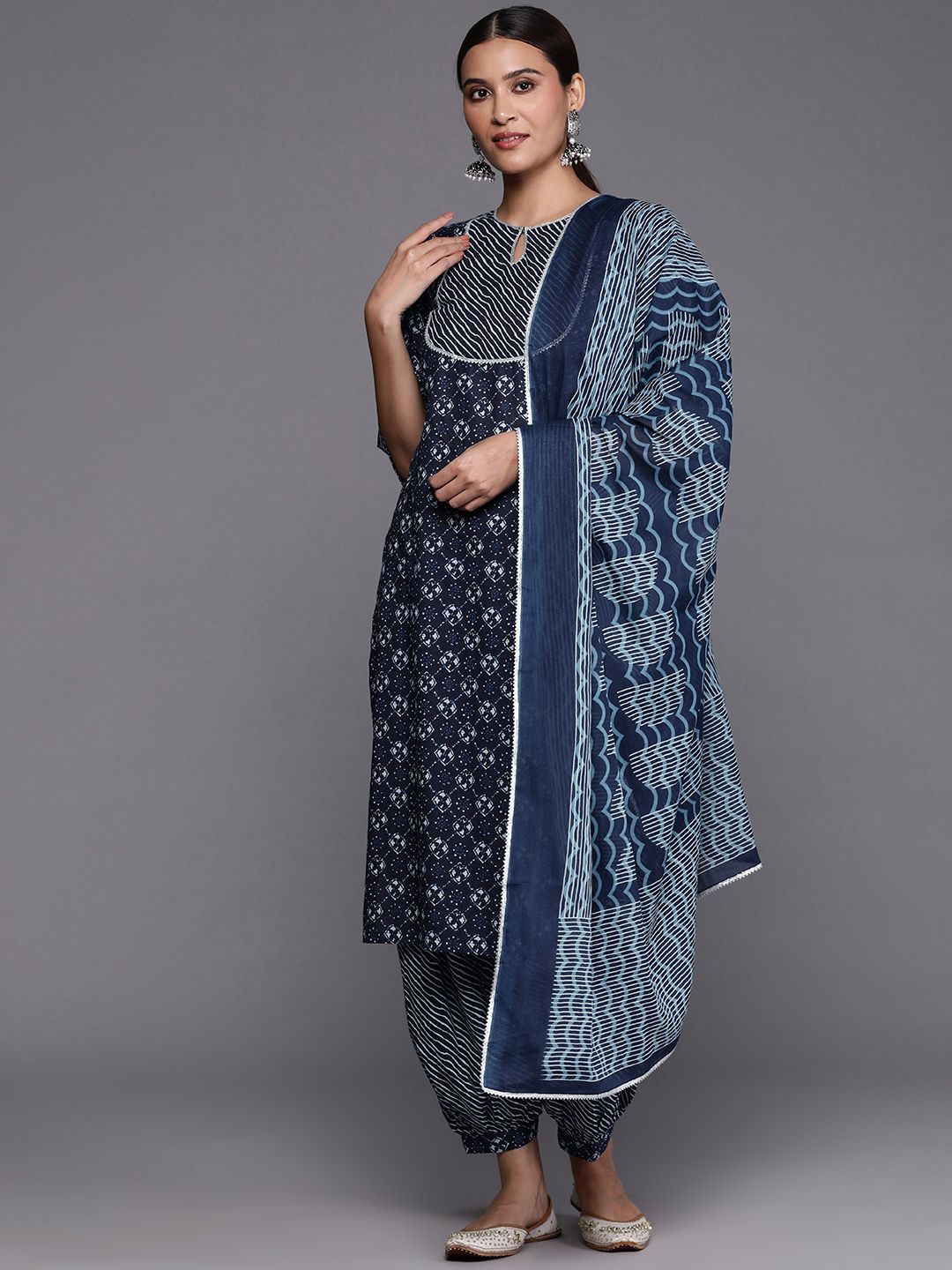Libas Ethnic Motifs Yoke Design Regular Gotta Patti Cotton Kurta with Salwar & Dupatta